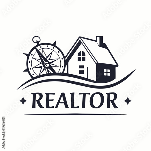 Compass guiding house search real estate logo