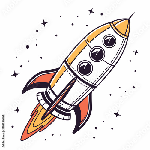 Fototapeta Naklejka Na Ścianę i Meble -  Retro rocket ship launching into space stars