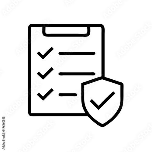 An icon of a clipboard with checkmarks and a shield, representing security policy or compliance. Ideal for websites and blogs discussing data protection, regulations, and audit.