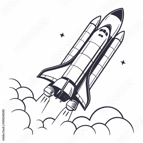 Professional space shuttle launch illustration, transparent background