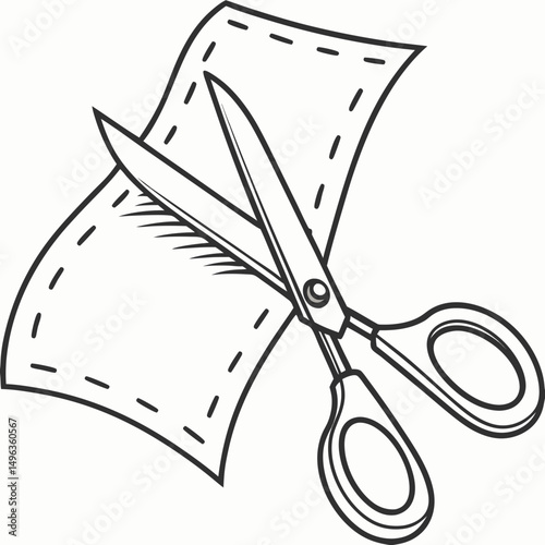 Scissors cutting a piece of paper design element
