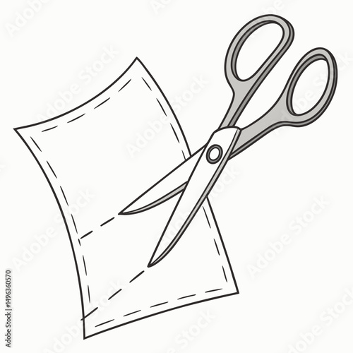 Scissors cutting a piece of paper simple illustration