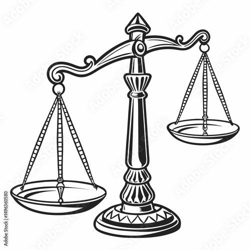 Ornate vintage scales of justice symbol