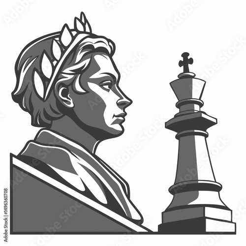 Crowned head bust with king chess piece