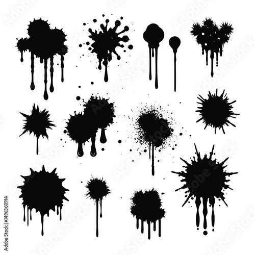 Spray graffiti texture with smudges and drops. Street art with splashes and dripping paint. Vector aerosol set 