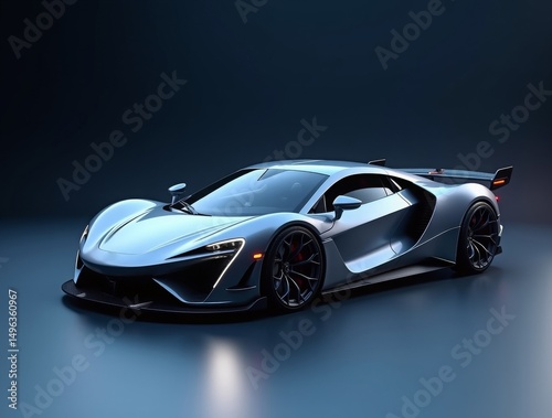 High-quality 3D model of a sports car, sleek futuristic design, ultra-detailed reflections, rendered in a photorealistic showroom