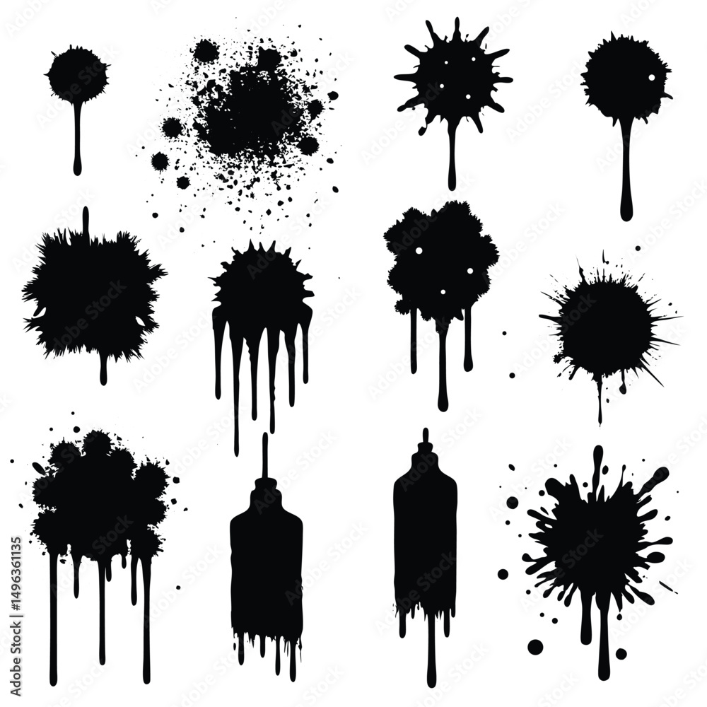 Spray graffiti texture with smudges and drops. Street art with splashes and dripping paint. Vector aerosol set Spray graffiti texture with smudges and drops. Street art with splashes and dripping paint. Vector aerosol set