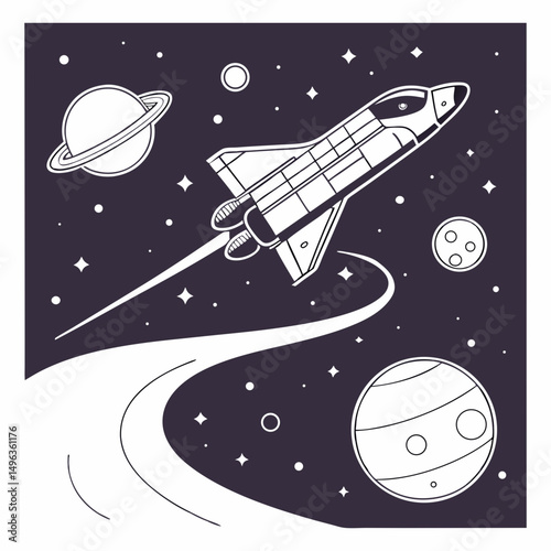 Space shuttle soaring through cosmic nebula