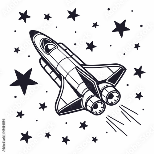 Space shuttle soaring through starry night sky