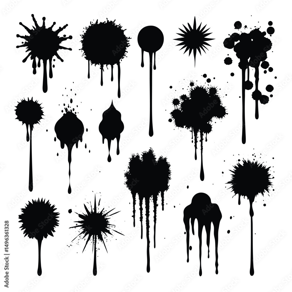 Spray graffiti texture with smudges and drops. Street art with splashes and dripping paint. Vector aerosol set Spray graffiti texture with smudges and drops. Street art with splashes and dripping paint. Vector aerosol set