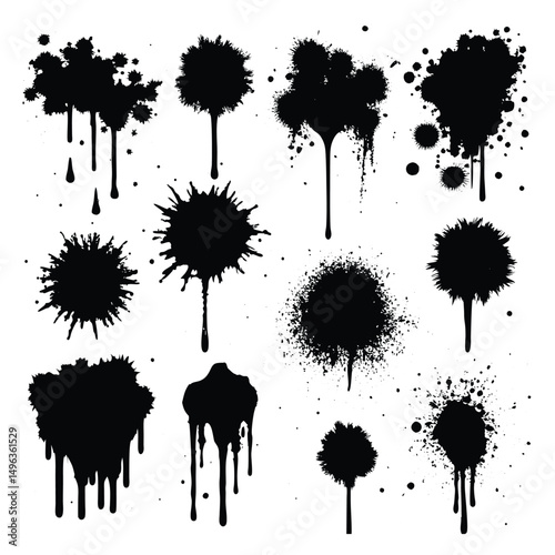 Spray graffiti texture with smudges and drops. Street art with splashes and dripping paint. Vector aerosol set 