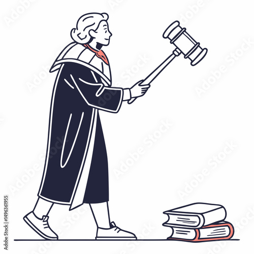 Judge walking with gavel and law books
