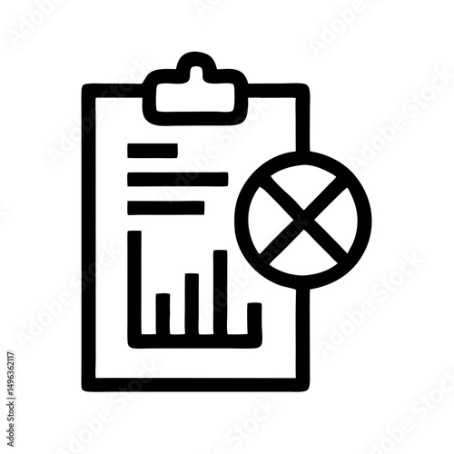 clipboard with a chart and crossed-out circle, indicating report cancellation or failure. Useful for blogs/sites discussing errors, rejected data, or process failures.