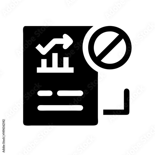 clipboard with a chart and crossed-out circle, indicating report cancellation or failure. Useful for blogs/sites discussing errors, rejected data, or process failures.