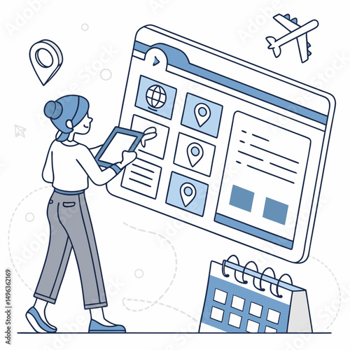 Woman planning travel booking online app