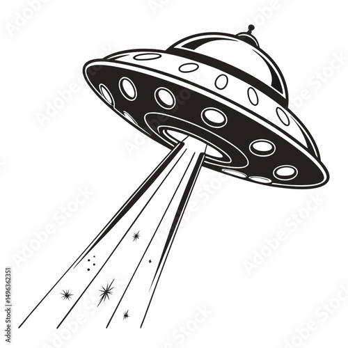 Retro flying saucer ufo spaceship beam