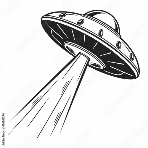 Retro flying saucer ufo spaceship beam
