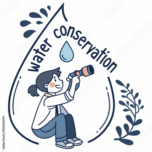 Girl conserves water using watering can