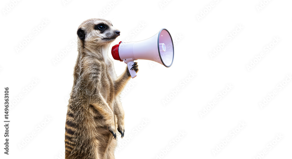 Fototapeta premium Meerkat Standing with Megaphone Isolated on White