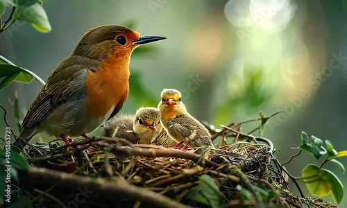 Nature’s Tender Moment: A Parent Bird Caring for Its Chicks