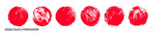 Collection of red grunge circles and dots. Japanese and chinese calligraphy round shapes. Hand drawn vector round brush strokes. Rough circle stamps, ink seals. Japanese stamp design template.