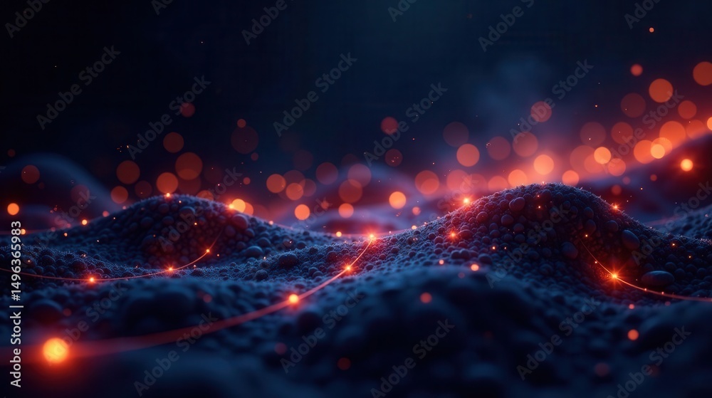 Fototapeta premium Abstract Glowing Landscape with Illuminated Pathways and Shimmering Particles