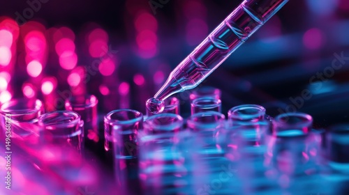 Pipette Dispensing Liquid into Test Tubes Neon Light