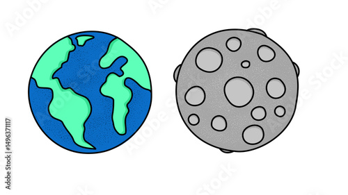 vector illustration of an Earth and Moon, globe Illustration 