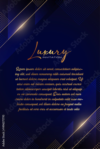 Blue and Gold Wedding Invitation Design, Elegant Announcement Card with Premium Frame. Classy Anniversary Invitation with Decorative Corners and Stylish
