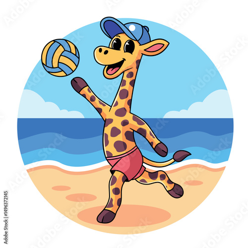Giraffe Playing Beach Volleyball