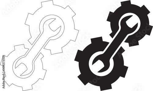 Wrench and Gear cogwheel icon in trendy flat design. Vector illustration