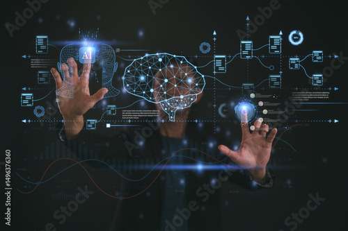 Businessman pointing at diagram Document Digital transformation technology, IoT, internet of things. transformation of ideas adoption of technology in business enhancing global capabilities. Ai