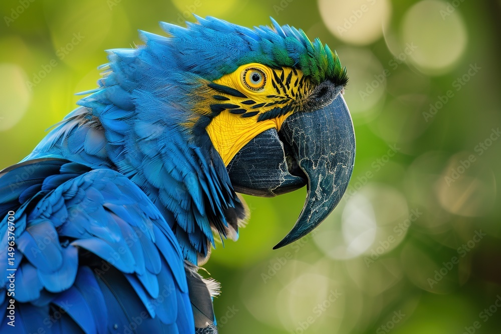 Fototapeta premium Stunning closeup of a colorful blue and yellow macaw parrot