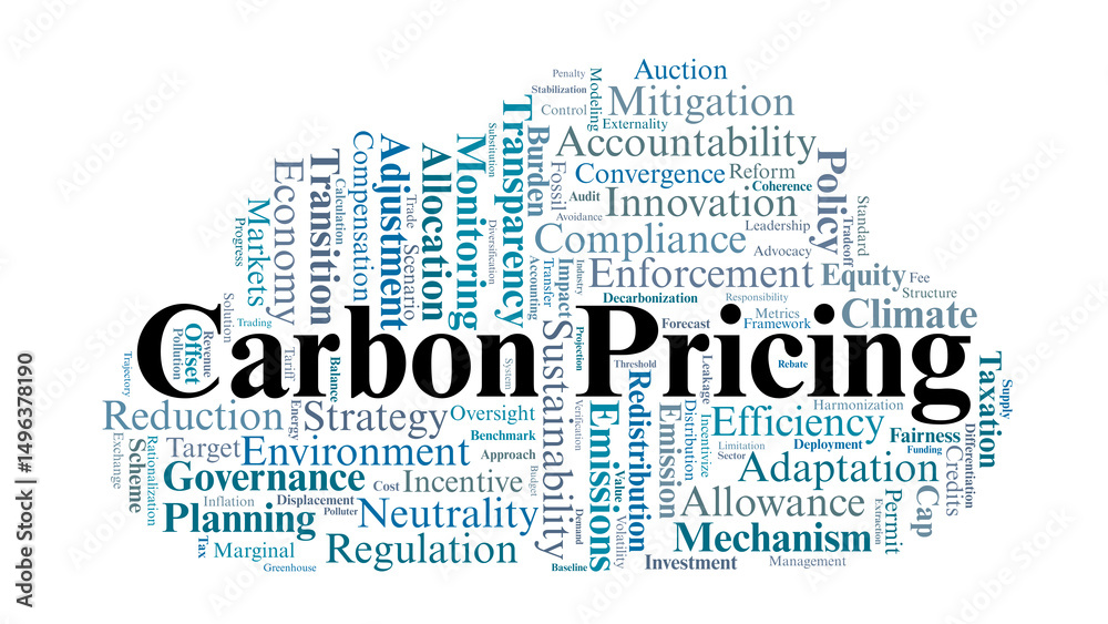 Obraz premium Carbon Pricing Word Cloud. Terms About Emissions Policy and Climate Cost Strategy