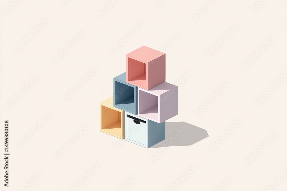 Obraz premium Pastel Modular Cube Shelving Unit on Cream Background