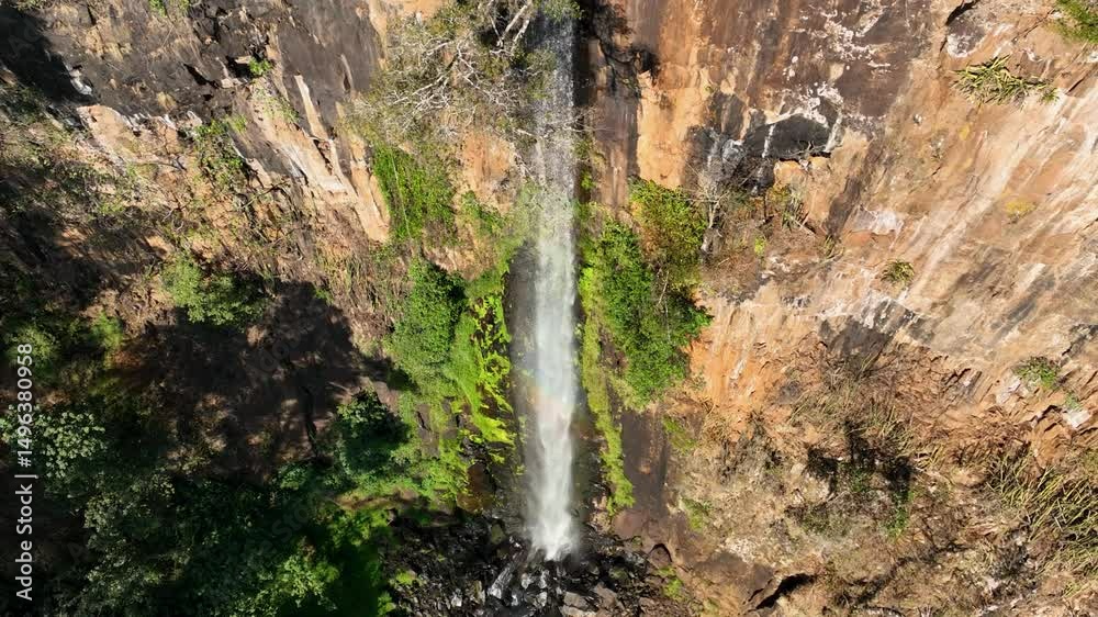 Scenic Waterfalls In Cassia Dos Coqueiros Sao Paulo Brazil. Cliffside Surrounded By Lush Green Forest Viewed From Above. Leisure Falls Water Falls Beauty. Leisure Tropical Nature.