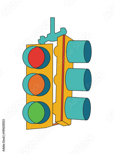 Illustration traffic lamp retro outline unique design isolated