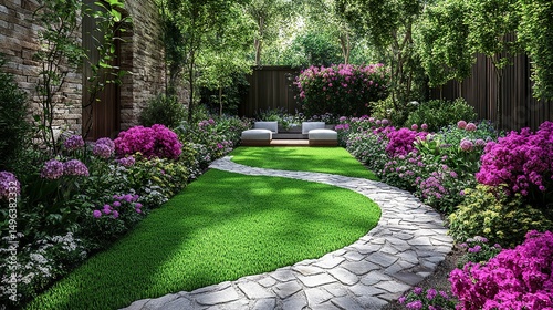 Backyard area with nicely trimmed garden 