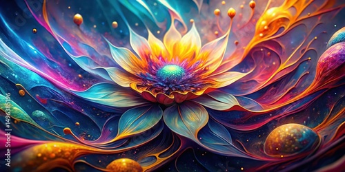 Vibrant Cosmic Flower Abstract Digital Painting