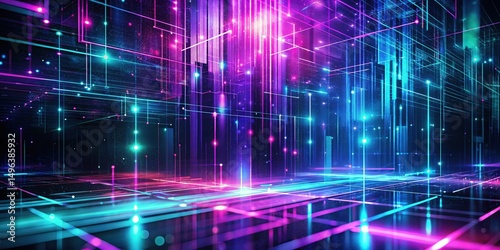 Neon Cityscape Abstract Digital Art with Vibrant Colors and Glowing Lines