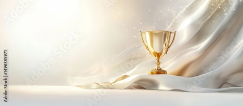 Golden Trophy on a White Silk Background