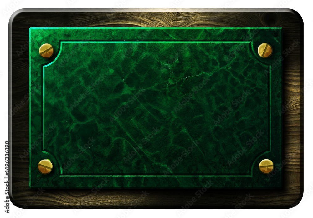 Obraz premium Elegant Jade and Ebony Wood Plaque – Luxury Green Stone Nameplate with Polished Brass Screws, Perfect for Award, Signage, or Premium Engraving Template Design
