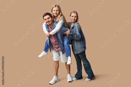 Happy family in stylish den...