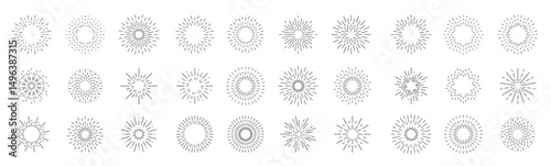 Sunburst element collection. Set of sunbeam radial sun ray. Sunburst decoration collection. Vector