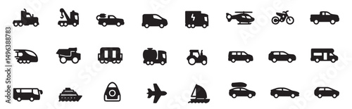 transport icon set black silhouette set contains icons as truck trailer car sedan