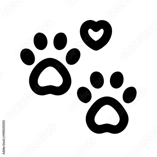 Dog paw print set. Paw icon collection on white background . Vector illustration. Pet paw editable stroke. footprints, Heart with pet paw print dog cat icon, vector illustration. paws prints dog. 