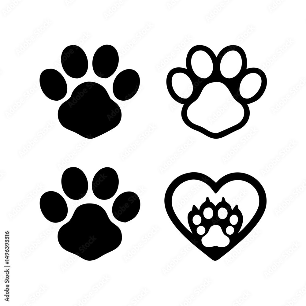 Fototapeta premium Pet paw editable stroke outline icon isolated on white background flat.Pet paw editable stroke. footprints Pet paw, Heart with pet paw print dog cat icon, vector illustration. paws prints dog. 