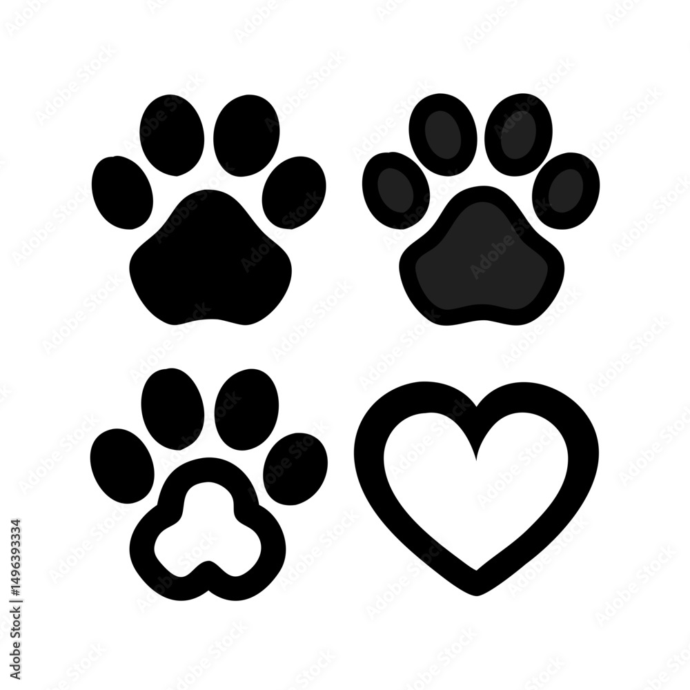Fototapeta premium Pet paw editable stroke outline icon isolated on white background flat.Pet paw editable stroke. footprints Pet paw, Heart with pet paw print dog cat icon, vector illustration. paws prints dog. 