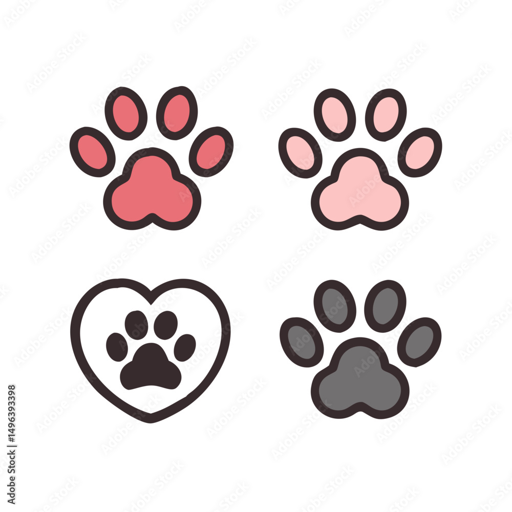 Fototapeta premium Pet paw editable stroke outline icon isolated on white background flat.Pet paw editable stroke. footprints Pet paw, Heart with pet paw print dog cat icon, vector illustration. paws prints dog. 