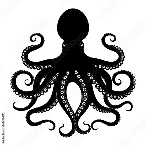 Black octopus silhouette vector icon isolated on white background.